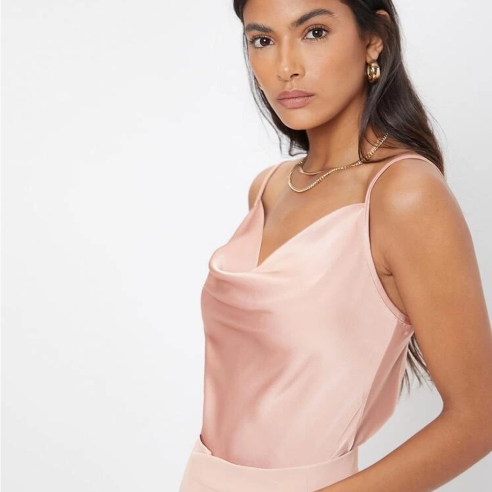 Elegant Pink Satin Cowl Neck Top